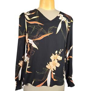 Worthington Women Medium Top Pullover Flowy Romantic Floral Sheer Career Office